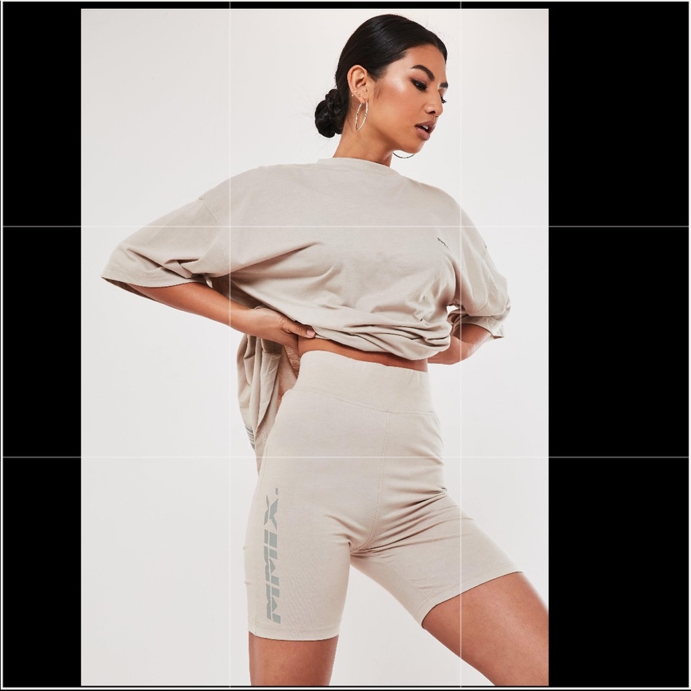 Missguided 2 piece Stone T Shirt Biker Shorts Set